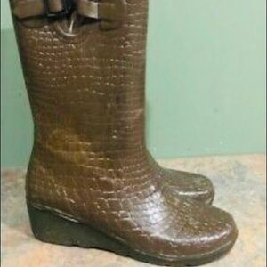 CAPELLI Women's brown croc print  wedge rain boots size 8